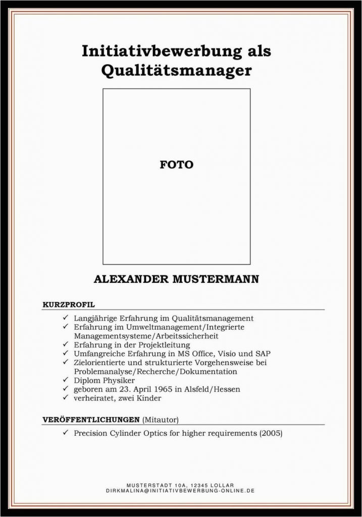 Lebenslauf Muster Qualitätsmanager Initiativbewerbung Bedeutung