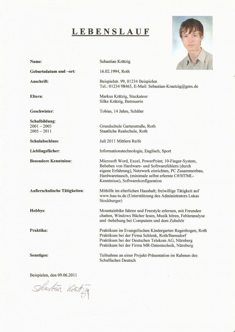 Lebenslauf Englisch Realschule Curriculum Vitae Englisch Klasse 9 Con