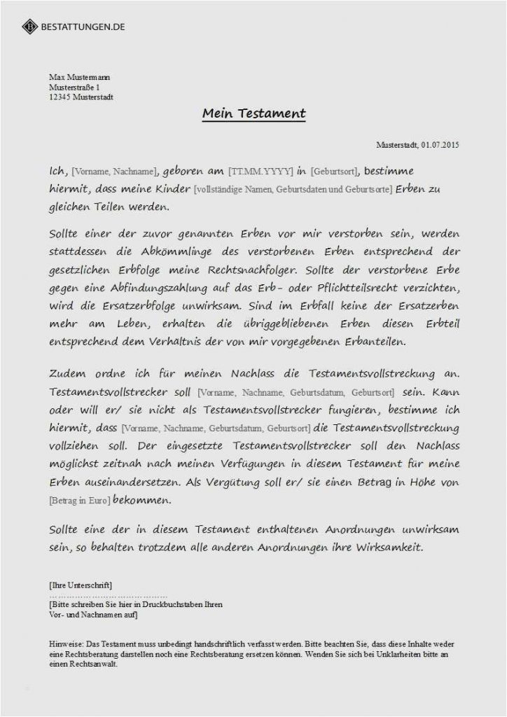 Vorlagen Lebenslauf Eines Verstorbenen Gut Testament Vorlage