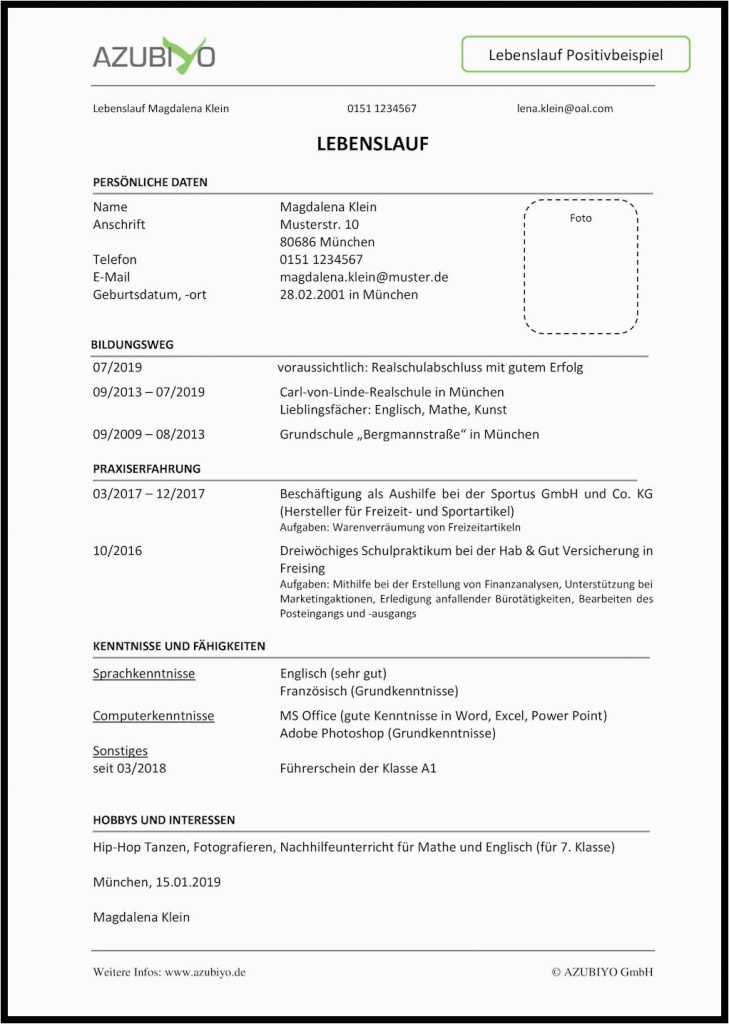 Azubiyo Lebenslauf Vorlagen Lebenslauf Schülerpraktikum ...