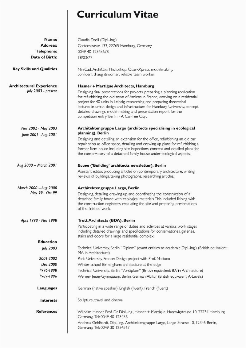Lebenslauf Objective Deutsch Der Lebenslauf Curriculum Vitae Resume Focus Line