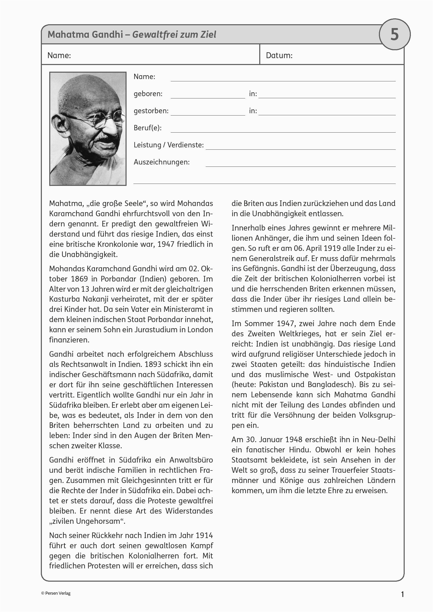 Lesekompetenz steigern mit Kurzbiografien Mahatma Gandhi Deutsch 5 10 sek1 Webcover