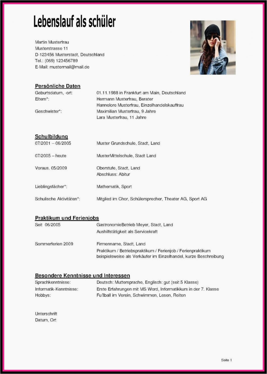 Lebenslauf Deutsch Klasse 8 Deutsch Klasse 9 Lebenslauf | lebenslauf
