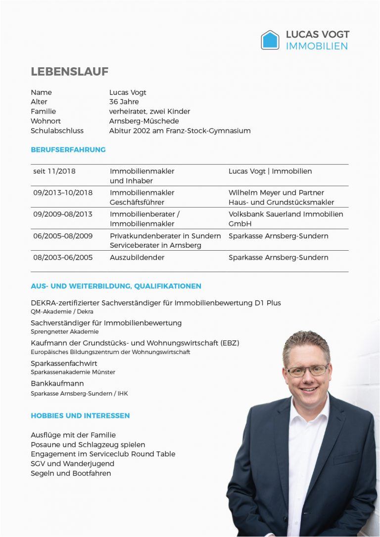 Moderner Lebenslauf Geschäftsführer Bewerbung Als Immobilienmakler In