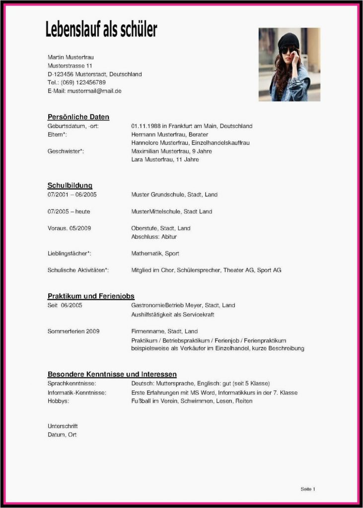 Deutsch Fließend In Wort Und Schrift Lebenslauf Deutsch Klasse 9