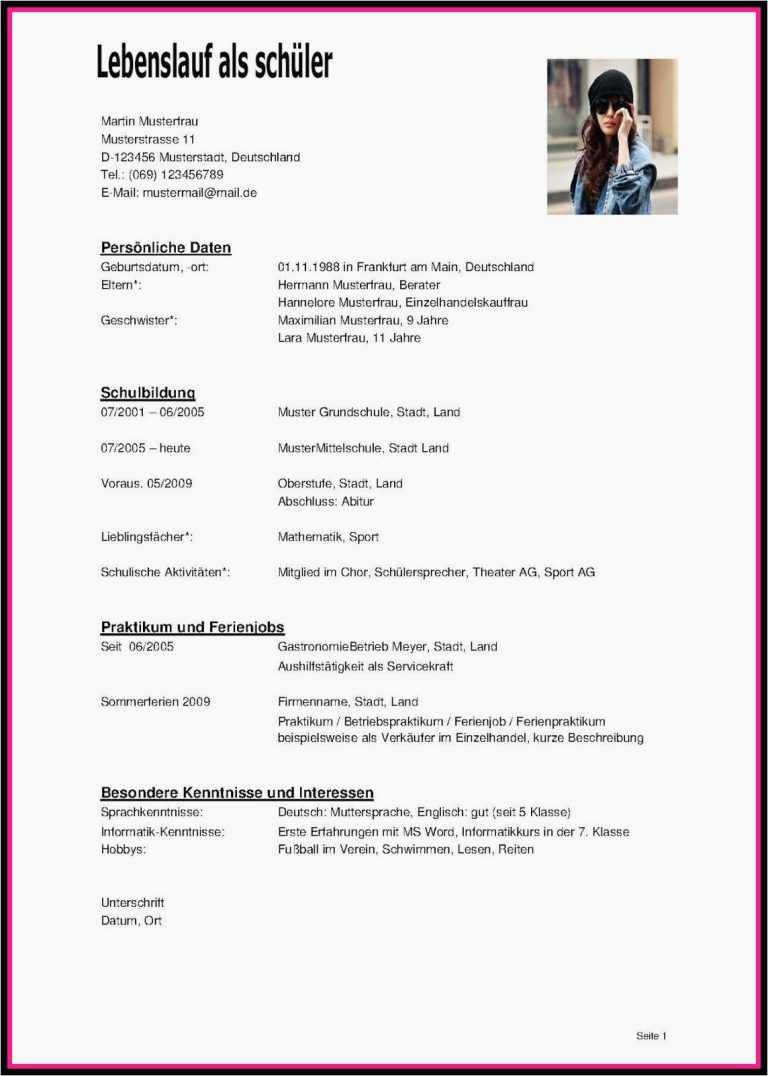 Klassenarbeit Deutsch Bewerbung Und Lebenslauf Deutsch Klasse 9 ...