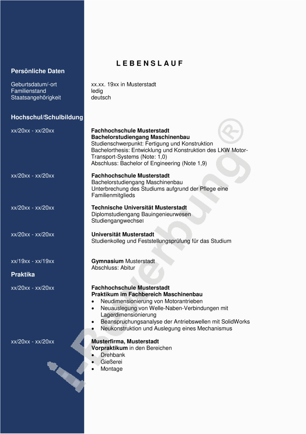 Initiativbewerbung Konstruktionsingenieur Lebenslauf Axel 635 pdf